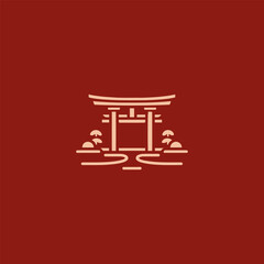 Torii gate logo in minimalist and elegant line art style.