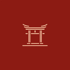 Torii gate logo in minimalist and elegant line art style.
