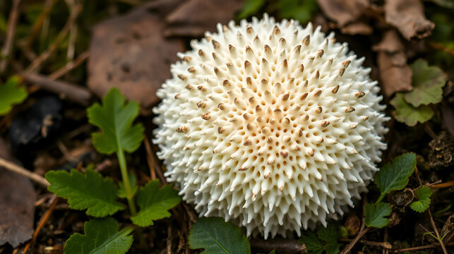 Close up zoom in shot of ostiole of common puffball in nature. High angle
