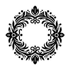 Elegant Black and White Floral Wreath Design - Ornamental, Decorative Vector Art