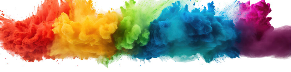 Set of Red, Yellow, Green, and Blue Powder Explosions on transparent background