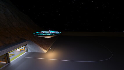 宇宙船格納庫　3DCGレンダリング © tsuneomp