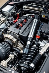 close up of the engine of a car