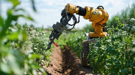 Agricultural revolution: Robot arm performing precision harvesting in field crops