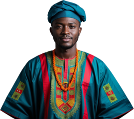 yoruba guy in traditional dress attire happy portrait.png transparent background isolated png stock