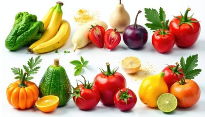 Variety of organic fruits & vegetables isolated, produce, vegetables, antioxidants