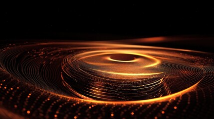 Abstract glowing golden vortex with swirling lines on a dark backdrop