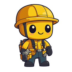 Fototapeta premium Cute kawaii chibi electrician character icon with cheerful expression and vibrant yellow outfit ideal for fun designs
