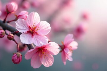 Obraz premium Delicate pink sakura blossoms, full bloom, soft petals , nature background, pink flowers