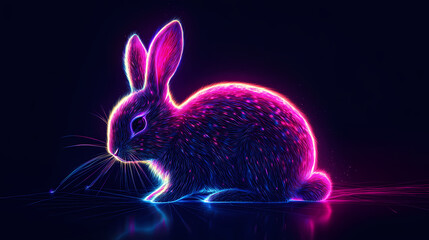 Glowing neon bunny, dark background, fantasy art, digital wallpaper. [Neon Beasts] | Glowhide Predator | radiant camouflage. Illustration