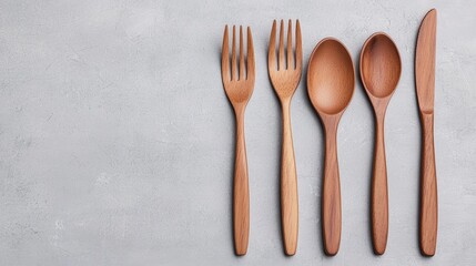 Wooden cutlery set promoting sustainable lifestyle on rustic table