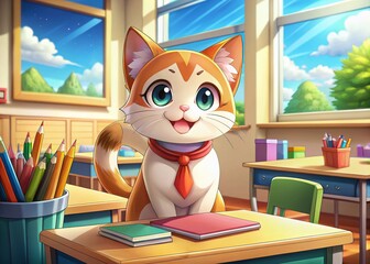 Anime Cat Meme Classroom Pose: Funny School Stock Photo