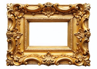 Antique Gold Frame Mockup Isolated on White Background: Luxury Interior Design Photo Frame for Art, Paintings, Pictures