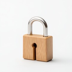 Fototapeta premium Wooden Padlock with Metal Shackle on Light Background for Security Concepts