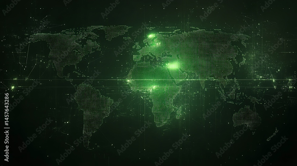 Poster digital world map green network data
