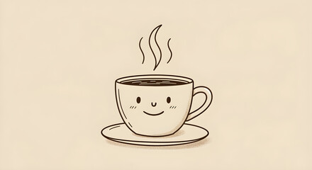 Cute Coffee Cup with Smiling Face Illustration