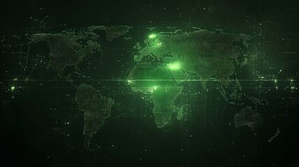 Obraz premium Digital World Map Green Network Data