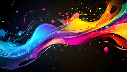 Abstract Colorful Swirls and Splashes on Black Background Dynamic Digital Art