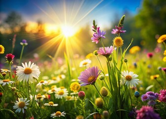Obraz premium Blooming Meadow: Product Photography on Flower Grass Background