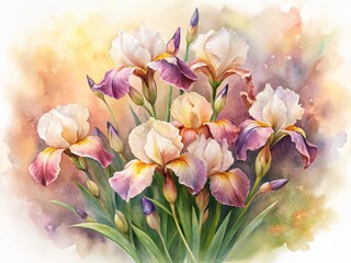 Blush Pink & Ivory Irises Watercolor Painting - Cozy Floral Art Print