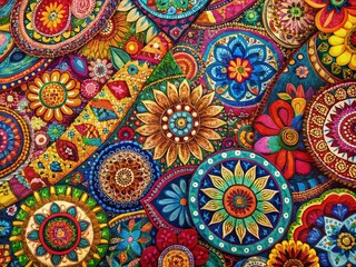 Bohemian Doodle Art Fabric Print Texture Aerial Photography