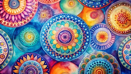 Bohemian Watercolor Circle Pattern: Colorful Abstract Background for Online Shops