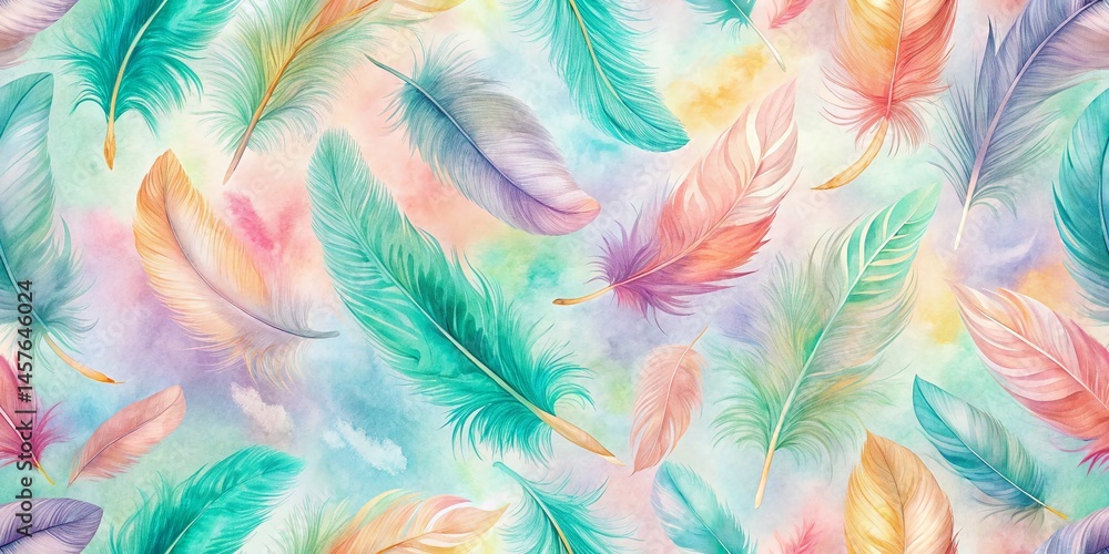 Poster boho feather school art background pattern - right-aligned design with copy space