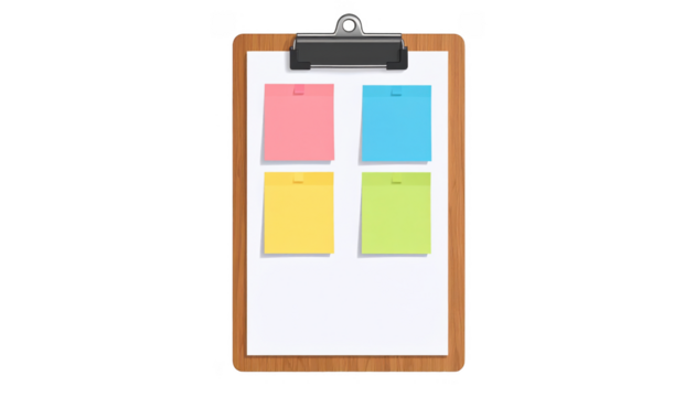 Colorful Sticky Notes on Clipboard for Organized Thought Management