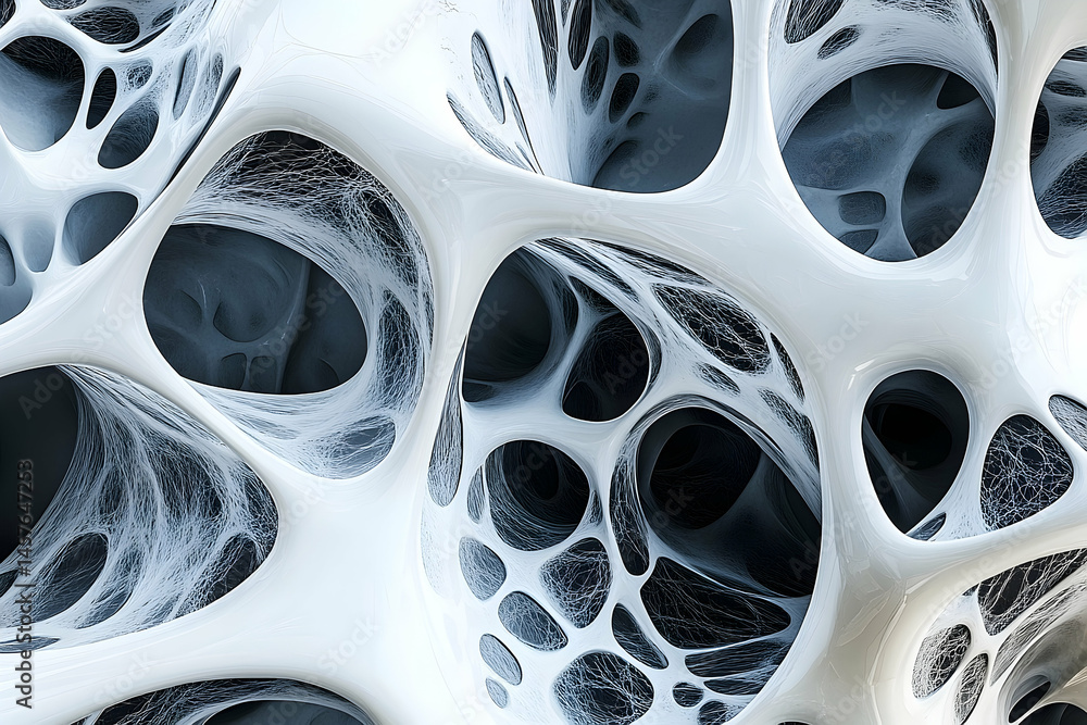 Poster abstract architectural design with interconnected cavities.