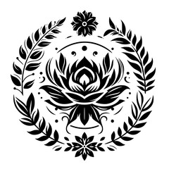 Black & White Floral Mandala: Elegant, Serene, Circular Design