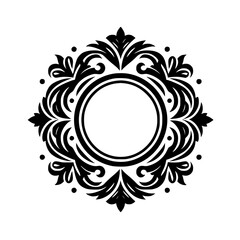 Elegant Black and White Ornamental Frame, Floral Design, Circle Space