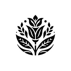 Elegant Black Floral Ornament on White, Minimalist Design