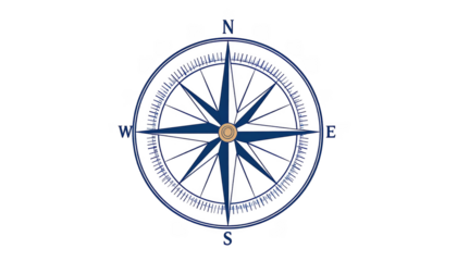 Elegant Blue Compass Rose with Cardinal Directions and Intricate Design