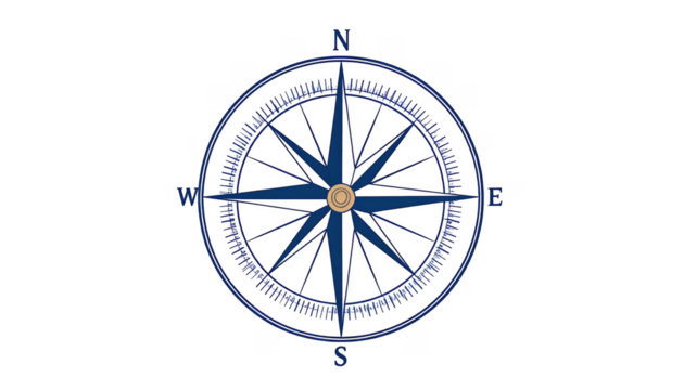 Elegant Blue Compass Rose with Cardinal Directions and Intricate Design