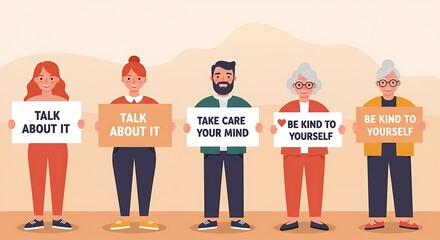 People Holding Advice Signs Talk Care Be Kind