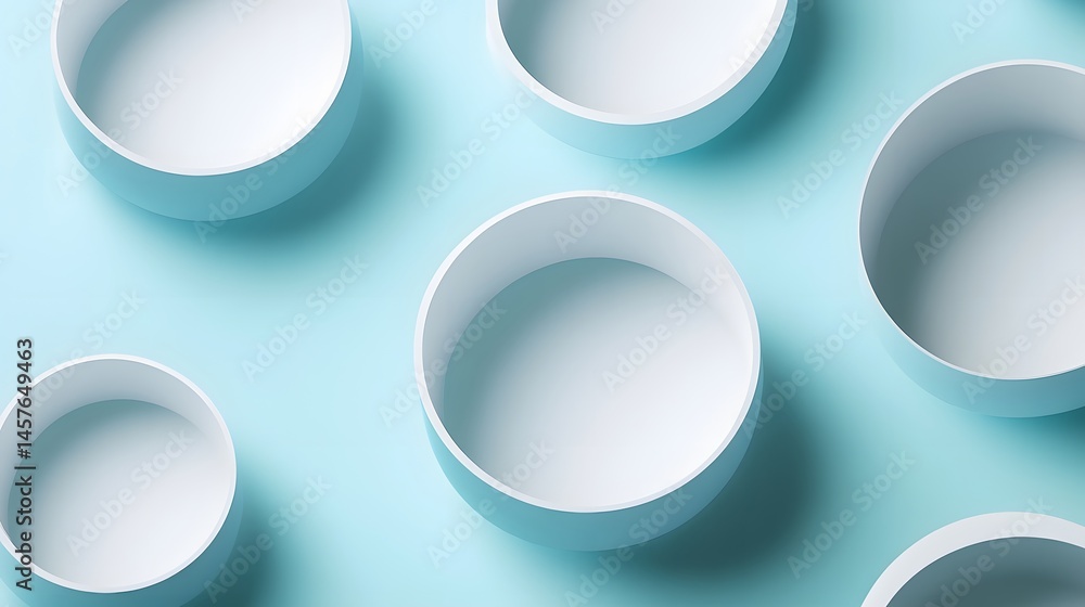 Poster light blue background with a pattern of empty white bowls.