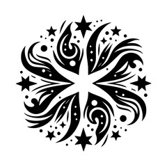 Abstract Black & White Celestial Ornament: Stars & Swirls