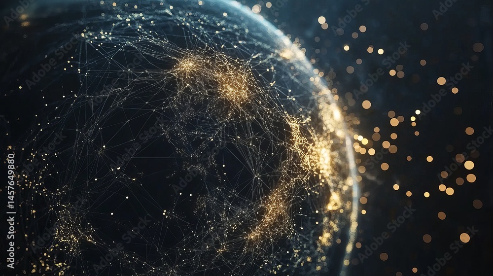 Poster global network connections digital earth abstract background golden lights technology innovation fut