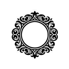 Elegant Black and White Ornamental Circular Frame, Design Element