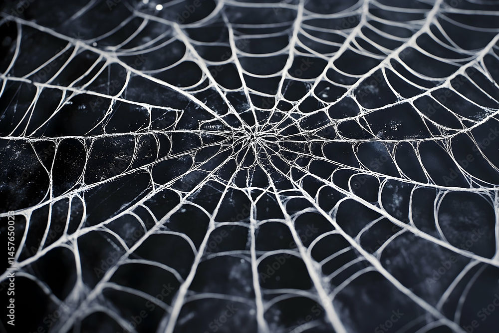 Poster intricate spiderweb pattern on dark backdrop.