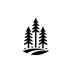 Minimalist Forest Logo: Three Trees on a Curved Trail, Black & White Design