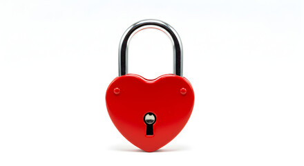 Red Heart Shaped Padlock with Silver Shackle on White Background Representing Love and Security