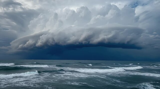 Dark storm clouds rolling over ocean