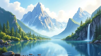 Naklejka premium Nature's Majesty: A Serene Mountain Paradise