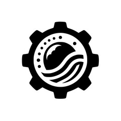 Abstract Gear Logo: Waves & Dots, Monochrome Design