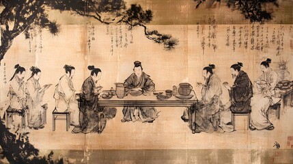 Ancient Chinese scholars enjoying a tea ceremony