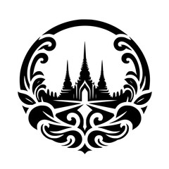 Elegant Thai Temple Logo with Decorative Frame - Vector Illustration © MatandSterre