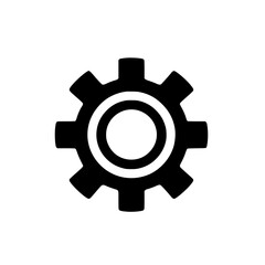 Black Gear Icon on White Background: Minimalist Design Concept
