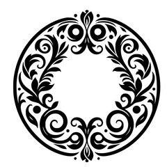 Elegant Black Floral Circle Frame - Vector Illustration