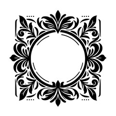 Elegant Black Floral Frame, Circle Center, for Design Projects
